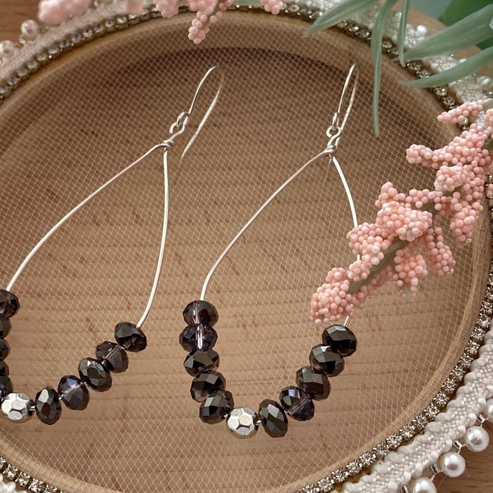 LONG Dangle Earrings Swarovski Crystals and Sterling Silver